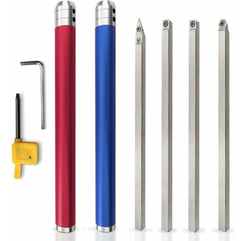 [JAMAIS UTILISÉ]Ensemble d'outils de tournage sur bois en carbure - Outils de tour à bois avec inserts ronds, carrés et diamants, et poignée