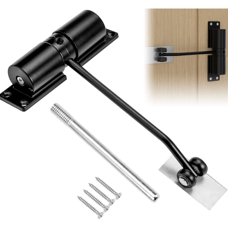 [NUNCA USADO] Cierrapuertas automático silencioso sin perforaciones para puertas de 20 a 45 kg, con resorte ajustable, varilla de ajuste, placa de