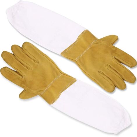 [JAMAIS UTILISÉ]Gants d'apiculture Gants de Protection en Peau de Mouton Gants avec Manches Longues Professionnel Anti Abeille pour Apiculture Apiculteur - Jaune et Blanc