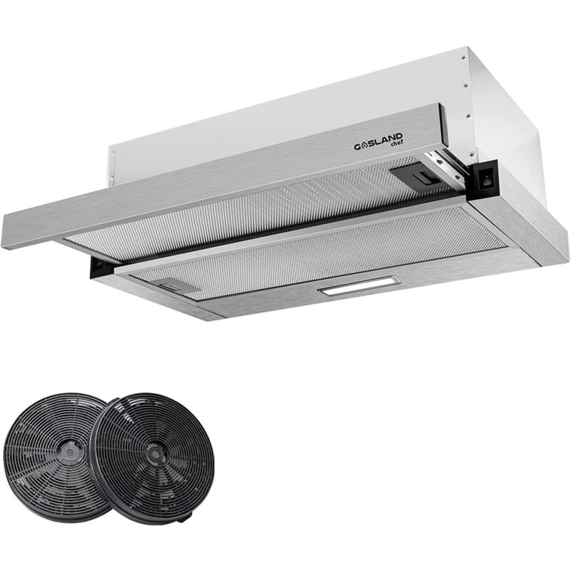 Gasland Chef - jamais utilisé] IR60SP Hotte à déflecteur plat 60cm, Hotte aspirante silencieuse, évacuation d'air 300 m³/h, 2 niveaux d'encastrement