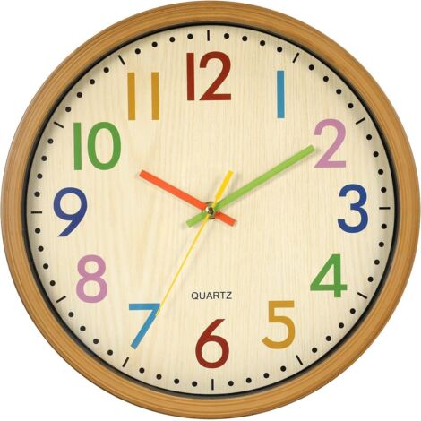 [JAMAIS UTILISÉ]Horloge murale pour enfants, horloge murale pour enfants de 12,5 pouces / 32 cm avec horloge silencieuse et chiffres colorés, sans tic-tac, facile à lire, accessoires et décoration pou