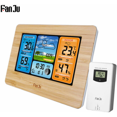 [JAMAIS UTILISÉ]Horloge station météo multifonction sans fil avec hygromètre de température intérieure et extérieure, dotée d'un capteur extérieur et d'un câble d'alimentation USB, avec un modèle de s
