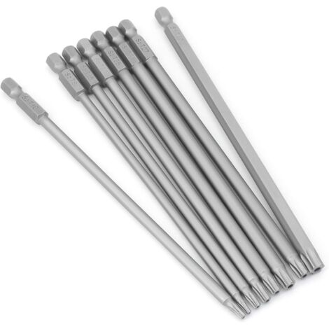 [JAMAIS UTILISÉ]INHHUB Lot de 8 embouts Torx longs - 1/4" - Magnétiques - Tête d'étoile - 150 mm de long - Tige hexagonale - Jeu d'outils électriques Torx (8 pièces de 150 mm)-INHHUB