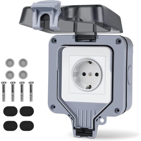 [JAMAIS UTILISÉ]INHHUB Prise de courant extérieure, prise murale IP66 pour l'extérieur, prise de courant extérieure à contact de protection en saillie résistante aux intempéries, pour cuisine, garage,