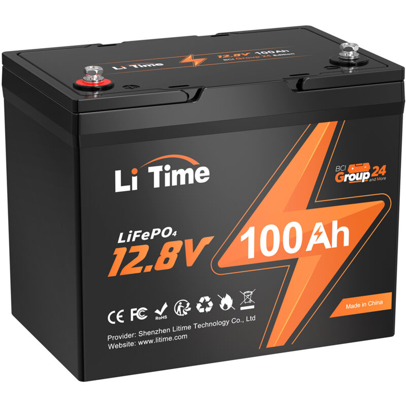 Jamais utilisé] Litime Batterie Lithium LiFePO4 12V 100Ah Groupe 24 à décharge lente, bms 100A, Max. 15000 Cycles Profonds pour Camping-car,