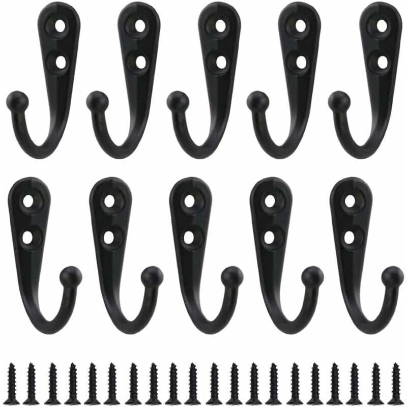 Jamais UTILISÉ]Lot de 10 crochets muraux rétro en métal noir, crochets à vis simples, fixation murale vintage pour peignoirs, étagères, tiroirs,