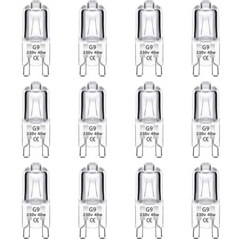 [JAMAIS UTILISÉ]Lot de 12 Ampoule Halogène G9 40W 230V Dimmable 0-100%, 480LM, Blanc Chaud 2700K, G9 Bi-Pin Base Halogène Lampe, Sans Scintillement, pour Four, Lustres, Lampes de Paysage, Éclairage d'