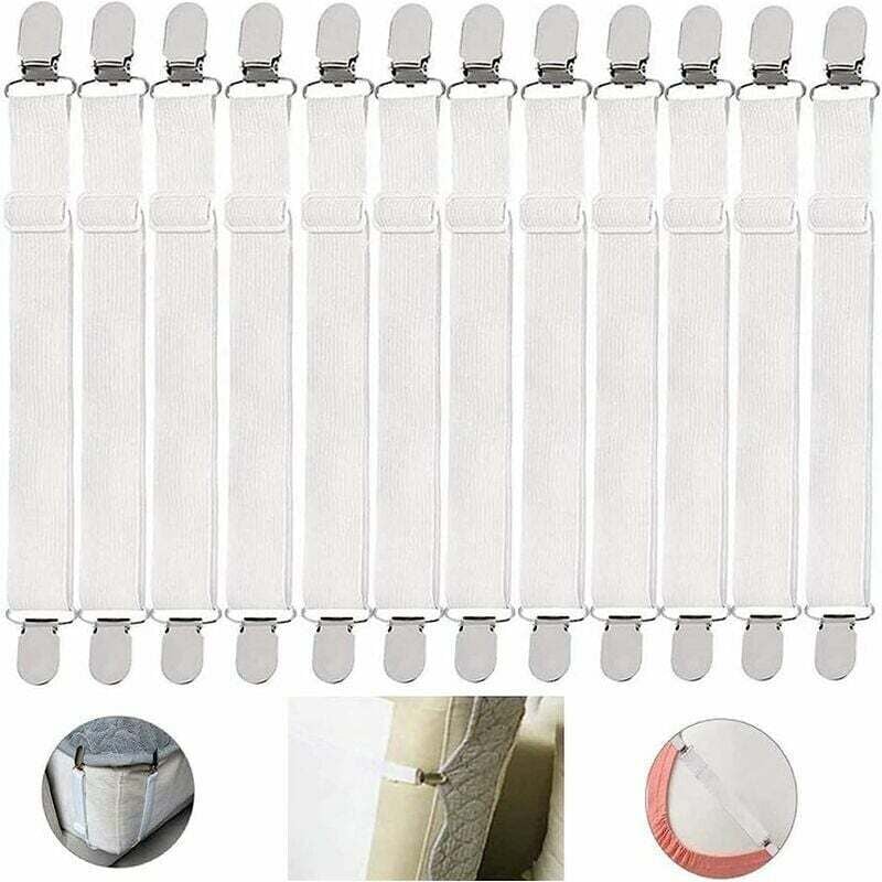 [NUNCA USADO] Paquete de 12 soportes elásticos para sábanas ajustables con correas de fijación (blancos) - INHHUB