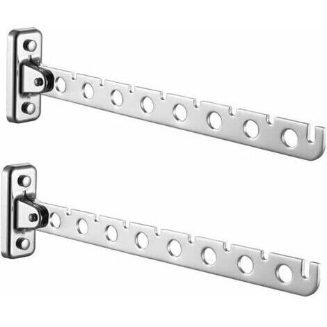 [JAMAIS UTILISÉ]Lot de 2 Étendoirs Muraux Rabattables en Acier Inoxydable - Accroche Murale pour Vêtements, Linge - Idéal Chambre, Salon, Balcon (Sliver 8 Trous)