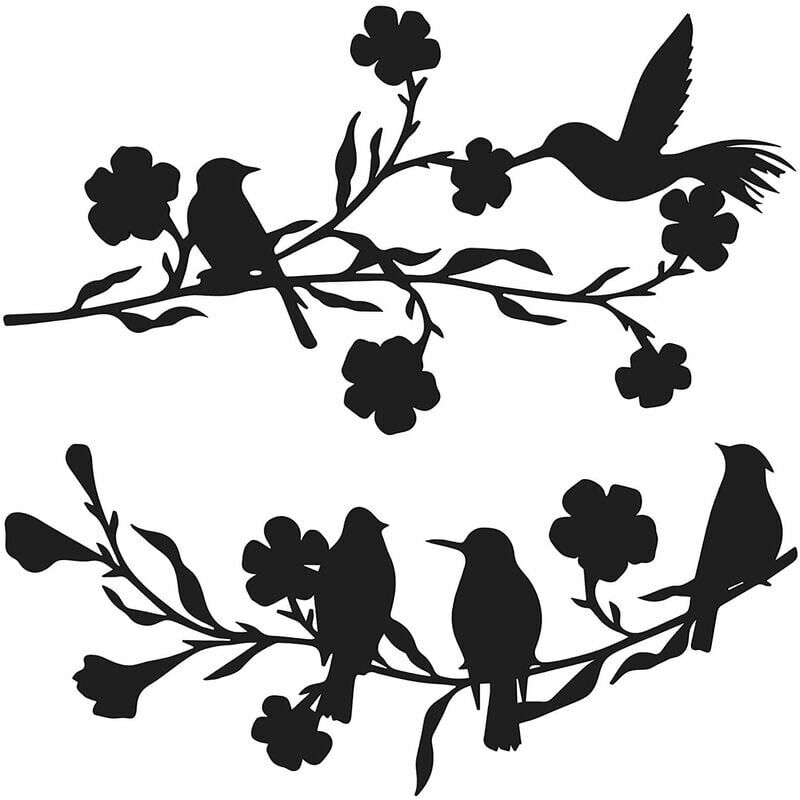 [JAMAIS UTILISÉ]Lot de 2 Oiseaux d'Amour sur une Branche en Métal Arbre Décoration Murale Jardin Extérieur Ornement Cour Oiseaux Statues Résistant