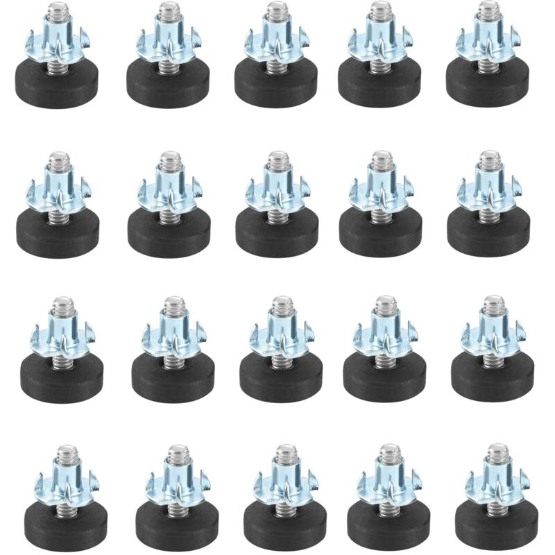 [NUNCA USADO] 20 patas ajustables para muebles con tornillos de ajuste - Con tuerca de accionamiento M6 - Diámetro: 22 mm - Base de altura ajustable