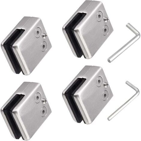 [JAMAIS UTILISÉ]Lot de 4 pinces en verre en acier inoxydable 304 avec,2 clés hexagonales - Convient pour vitre de verre de 8 à 10 mm - Support en verre réglable-Dos plat pour balustrade escalier, main