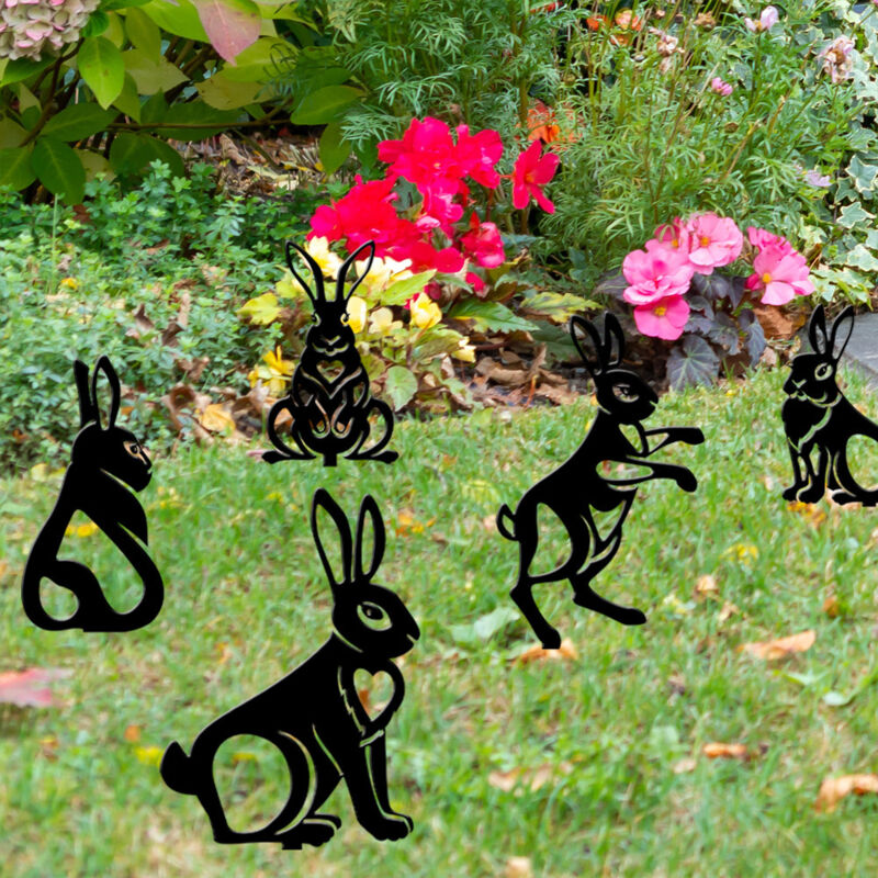 Jamais UTILISÉ]Lot de 5 piquets de jardin décoratifs en métal pour décoration de jardin, lapin de Pâques, pour extérieur, cour, patio, silhouettes,