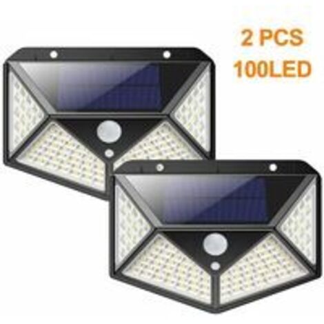 [JAMAIS UTILISÉ]Lumière Solaire Extérieure 100 LED avec Détecteur de Mouvement à 270° - Applique Murale de Sécurité Solaire (Lot de 2) en Noir