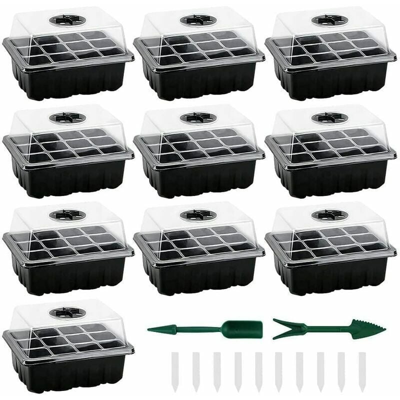 KZQ - jamais UTILISÉ]Mini Serre de Semis, Lot de 10 Mini Serres pour Plantes avec 120 Cellules, Plateau et Couvercle Inclus, Plateaux de Semis