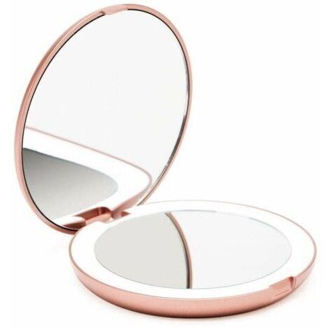 [JAMAIS UTILISÉ]Miroir Lumineux de Poche, Grossissant 1x / 10x LED Miroir à Main de Maquillage avec Éclairage Naturel, 12,7 cm de Diamètre, Compact et Portable pour Voyage (Or Rose)