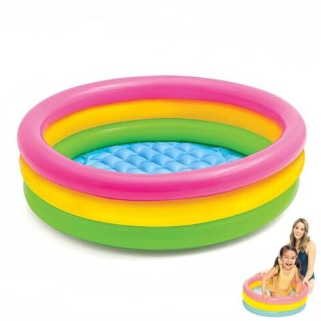 [JAMAIS UTILISÉ]Petite Piscine Enfant, Piscine Gonflable Pataugeoire Ronde Arc en Ciel, Baignoire Gonflable Enfant, pour Une Utilisation Intérieure ou Extérieure, Trois Valves de Gonflage, Coloré (86 