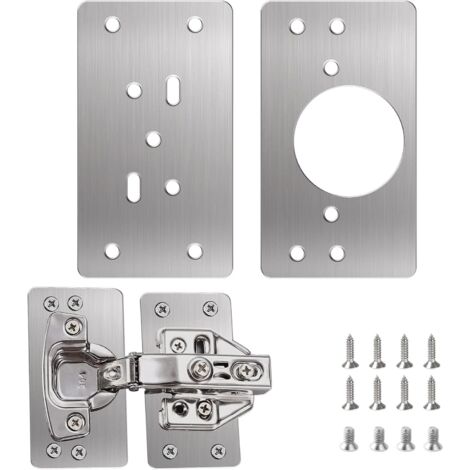 [JAMAIS UTILISÉ]Plaque de Réparation de Charnière, 2PCS Charnières de Portes en Acier Inoxydable Plaques de Réparation de Porte D'armoire de Cuisine de Fixation Plate avec 12 Vis