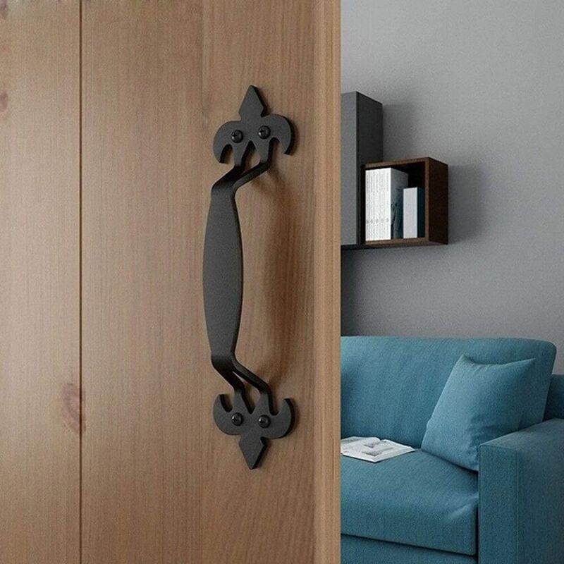 [NUNCA USADO] Manija para puerta de granero Manija de hierro negro Manija de puerta corrediza de hierro fundido con tornillos