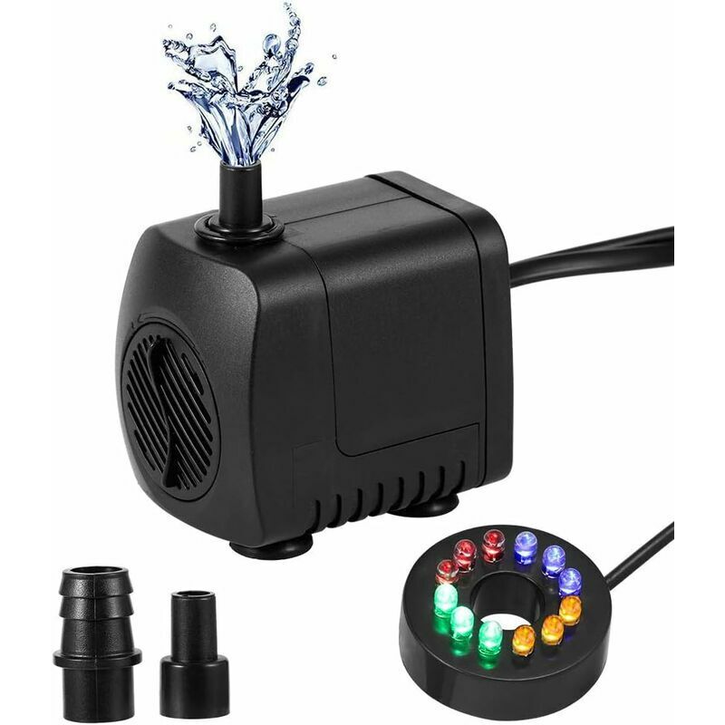 KZQ - jamais UTILISÉ]Pompe de fontaine silencieuse : Pompe à eau submersible avec débit d'eau réglable et 12 lumières colorées led pour réservoir