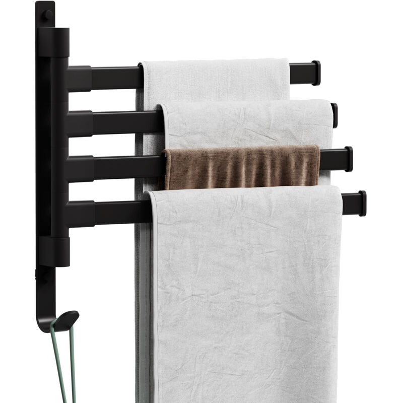 Largeight - jamais UTILISÉ]Porte-serviettes rotatif en aluminium noir sans perforation avec crochet intégré pour salle de bain noir