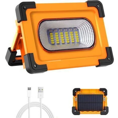 [JAMAIS UTILISÉ]Projecteur LED Rechargeable, 60W 4 Modes Projecteur LED Chantier, 3000 Lumens Lampe de Travail Portable avec Batterie Rechargeable & Panneau Solaire, Lumière d'Urgence, pour Camping, B