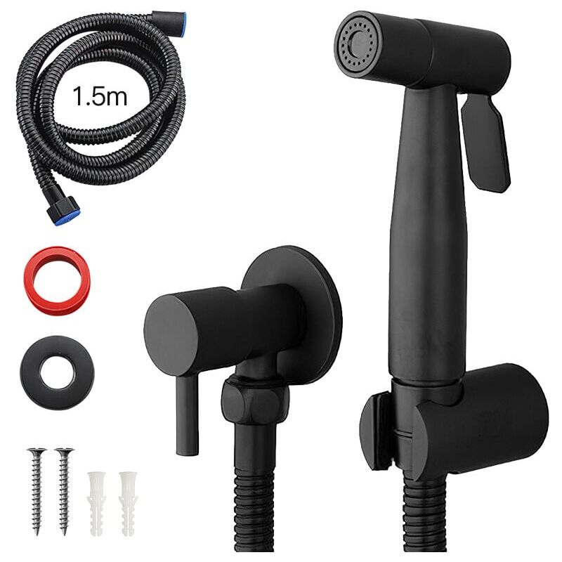 Jamais UTILISÉ]Pulverisateur De Bidet Portable Noir, Robinet De Toilette, En Acier Inoxydable, Salle De Bain Froide, Valve Shattaf, Ensemble De Jet