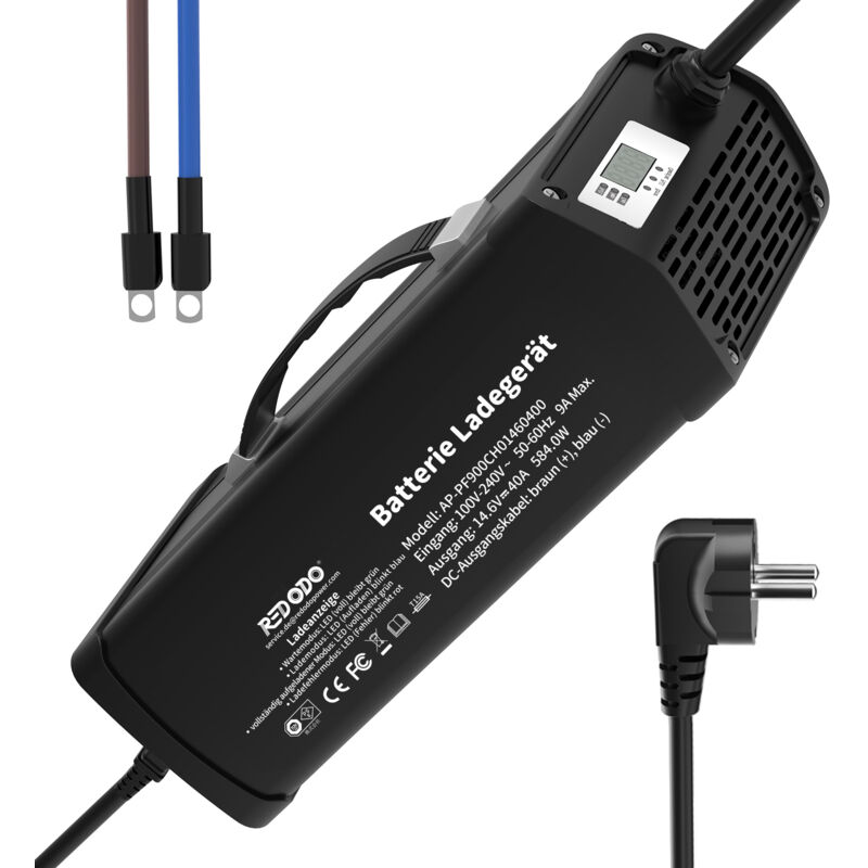 Redodo - jamais utilisé] Chargeur de batterie 14,6V 40A ac-dc pour batteries 12V LiFePO4, avec fonction de charge par trickle, entièrement protégé,