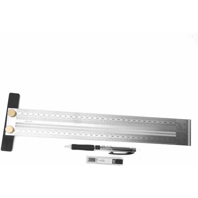 [NUNCA USADO] Regla de trazado de acero inoxidable, regla de marcado tipo T, regla de precisión, herramienta de medición de carpintero para