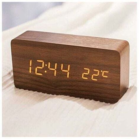 DPZO [JAMAIS UTILISÉ]Réveil moderne en bois - LED Réveil en Bois Numérique Réveil Bureau Date Température Affichage Humidité 12/24 Heure - Pour la maison, la chambre à coucher, le bureau (Marron) -INHHUB