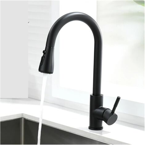 [JAMAIS UTILISÉ]Robinet de cuisine avec douchette extractible Noir Robinet mitigeur d'évier pivotant à 360 degrés avec 3 modes de pulvérisation Robinet de cuisine à levier unique Évier chaud et froid 
