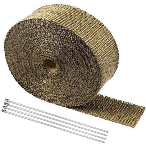 [JAMAIS UTILISÉ]Ruban Isolant Thermique Titane 5M2.5CM，Bande Thermique Echappement Ruban Isolant Collecteur Pot Echappement Noir en Inox avec 4 Colliers de Serrage