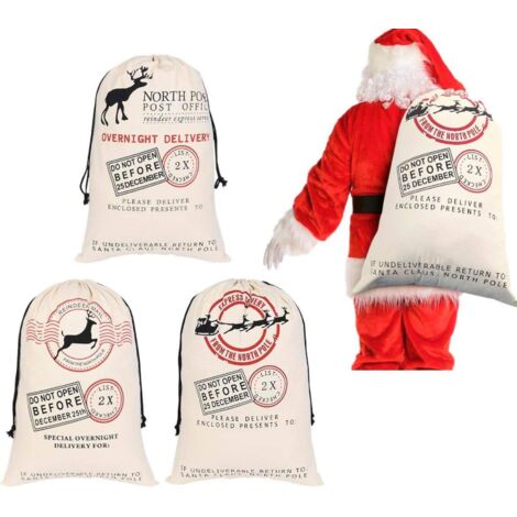 [JAMAIS UTILISÉ]Sac Cadeau de Noël en Toile Santa 3 pièces avec Cordon - Sacs de Livraison Express Renne Extra Grand Format 70 x 50 cm