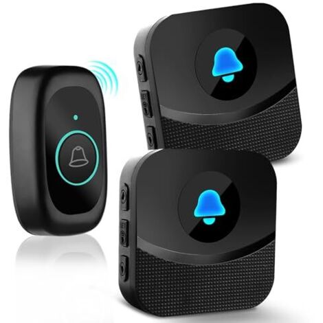 [JAMAIS UTILISÉ]Sonnette sans Fil, IP55 Bouton de Sonnette 400M Longue Portée Exterieur Étanche Electronique avec 2 Récepteurs 55 Mélodies Kit de Carillon Electronique LED Bleu