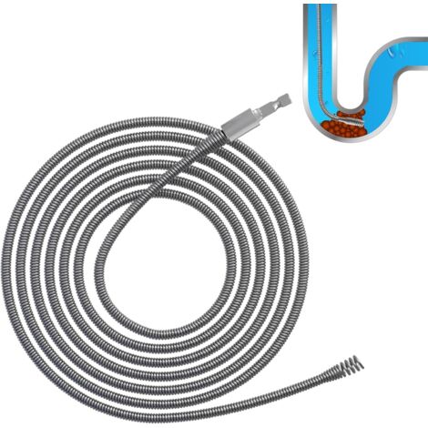 [JAMAIS UTILISÉ]Spirale de nettoyage de canalisations, Ø 6 mm, spirale de nettoyage avec adaptateurs électriques et manuels, déboucheur de canalisations, arbre de nettoyage efficace (5 m)