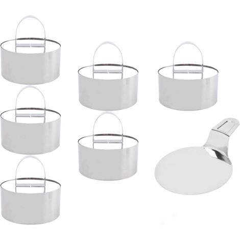 [JAMAIS UTILISÉ]Stainless Steel Mousse Rings, 6 Round Pastry Cutters with 6 Pushers and a Spatula Individual Tart Mould for Desserts, Pastries, Mousses, Cakes and Hamburgers