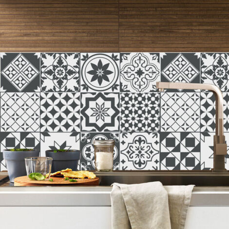 [JAMAIS UTILISÉ]Stickers Cuisine et Salle de Bain 20cm x 20cm - 20 pièces, Adhesif pour Carrelage Mural, Imitation Faience, Imitation Carreaux de Ciment - Applicateur Pose Facile Offert - Nuances de G
