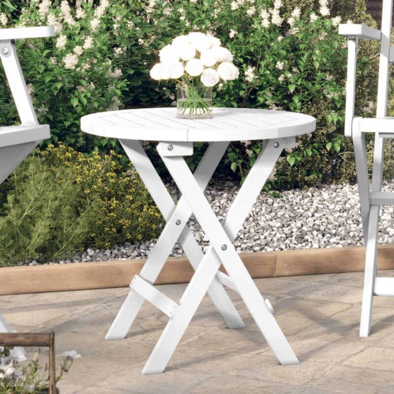 Jamais UTILISÉ]Table pliable de jardin blanc, petite table portable pour porche, cour, jardin ø 46 cm bois d'acacia solide Dpzo