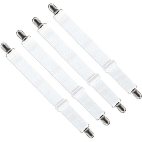 [JAMAIS UTILISÉ]Tendeur de Drap Housse Réglable (65cm à 200cm) - Fixation Attache Sangle Ajustable pour Drap de Lit, Canapé, Housse de Repassage (Lot de 4, Blanc)- INHHUB
