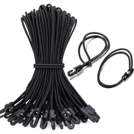 [JAMAIS UTILISÉ]Tendeurs Elastique avec Crochets 25cm,25 Pièces Tendeur Bache Épaisseur 4 mm,Multifonctionnel Tendeurs de Fixation,Noir Sangle Elastique avec Crochet pour Bannière,Tentes de Camping,Pa