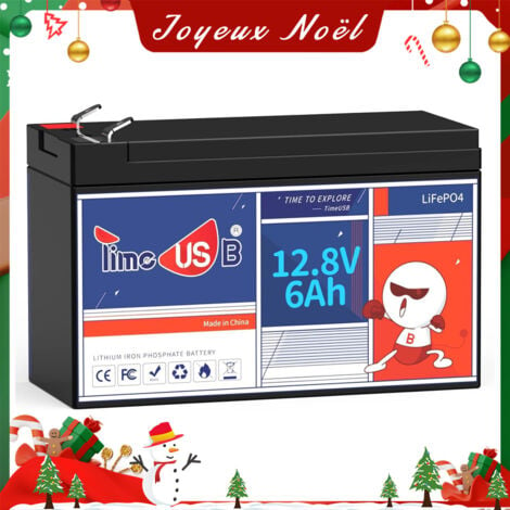 [JAMAIS UTILISÉ]Timeusb batterie au lithium LiFePO4 12V6Ah 4000+ Cycle Rechargeable, BMS Intégrée, Faible Auto-Décharge et Poids Léger, pour le Camping, l'éclairage et l'Application