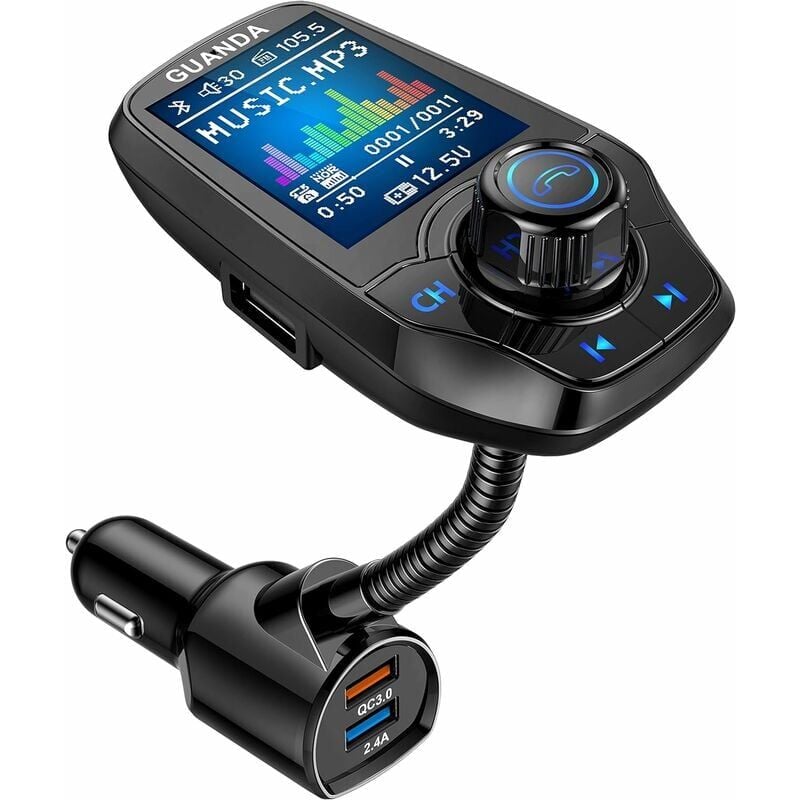 [JAMAIS UTILISÉ]Transmetteur FM Bluetooth pour voiture avec écran couleur 1,8", kit lecteur MP3, adaptateur transmetteur de voiture, entrée et sortie