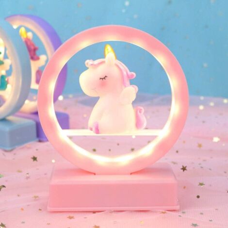 [JAMAIS UTILISÉ]Veilleuse LED, boîte à musique licorne avec lumière LED, lampe de table licorne pour filles, cadeau d'anniversaire de Noël (1 pièce, rose)
