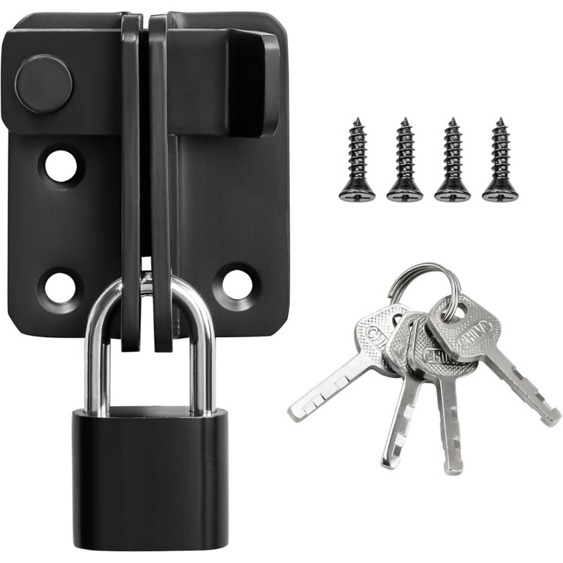 Jamais UTILISÉ]Verrou Porte Exterieur/Interieure Coulissante avec Cadenas, Loquet Porte à Bascule Boulon pour Portail Jardin Armoire, Finition Noire