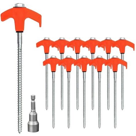 [JAMAIS UTILISÉ]Zyluniy Sardines pour Tente, 12 PCS Piquets de Tente, 1 Douille Hexagonale, Métal Sardines Camping, Piquet en Acier avec Filetage, Résistants pour Camping, Randonnée et Plage (Orange)
