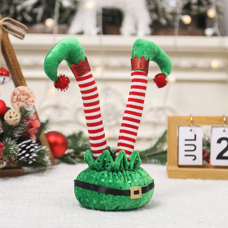 Jambes de lutin en peluche rayée pour Noël, décoration intérieure faite main et fournitures de fêtes