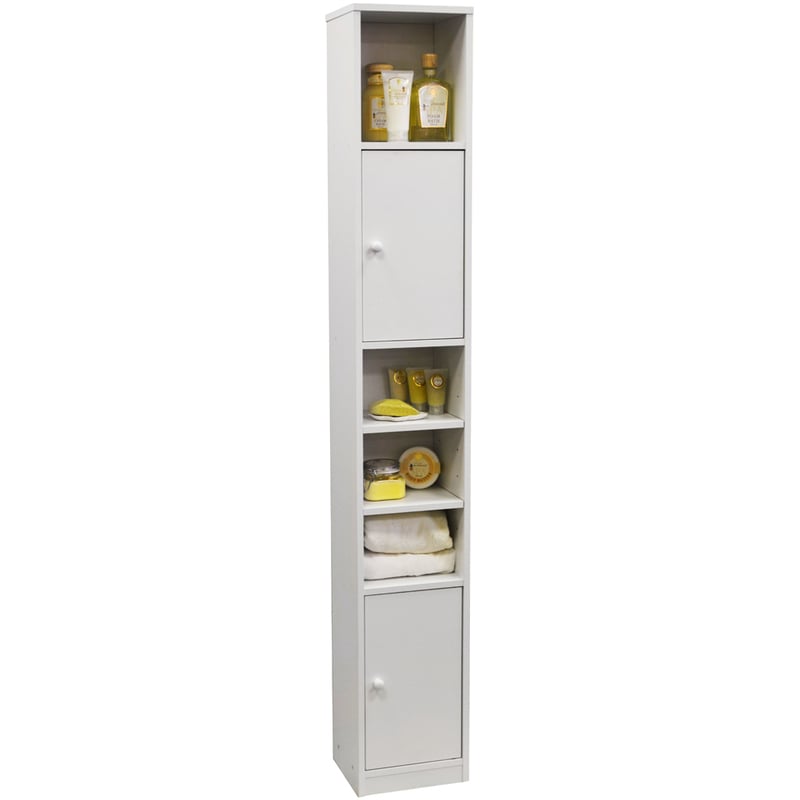 JAMERSON - Large Tall Tower Storage Cupboard with Shelves - White