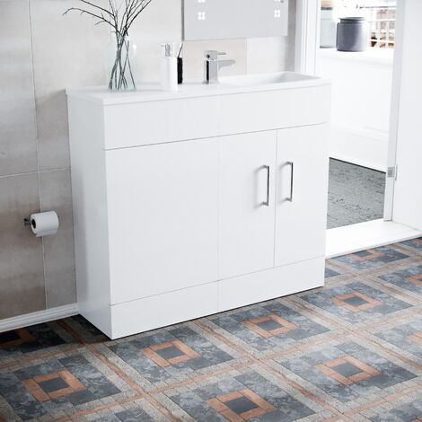 James 1000mm Freestanding White Slimline Vanity Cabinet, White Resin Basin