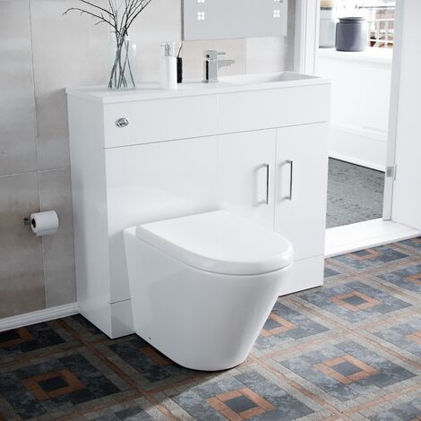 James 1000mm White Slimline Vanity Basin WC Unit BTW Rimless Toilet
