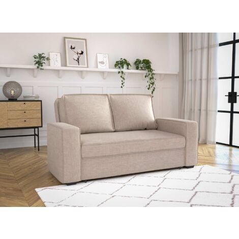 JAMES - Canapé 3 places convertible en tissu beige JAMES